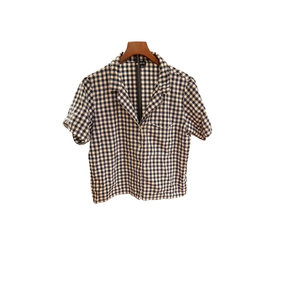 GapBody Womens Navy Blue White Gingham Check Cotton Pajama Top Shirt Size M